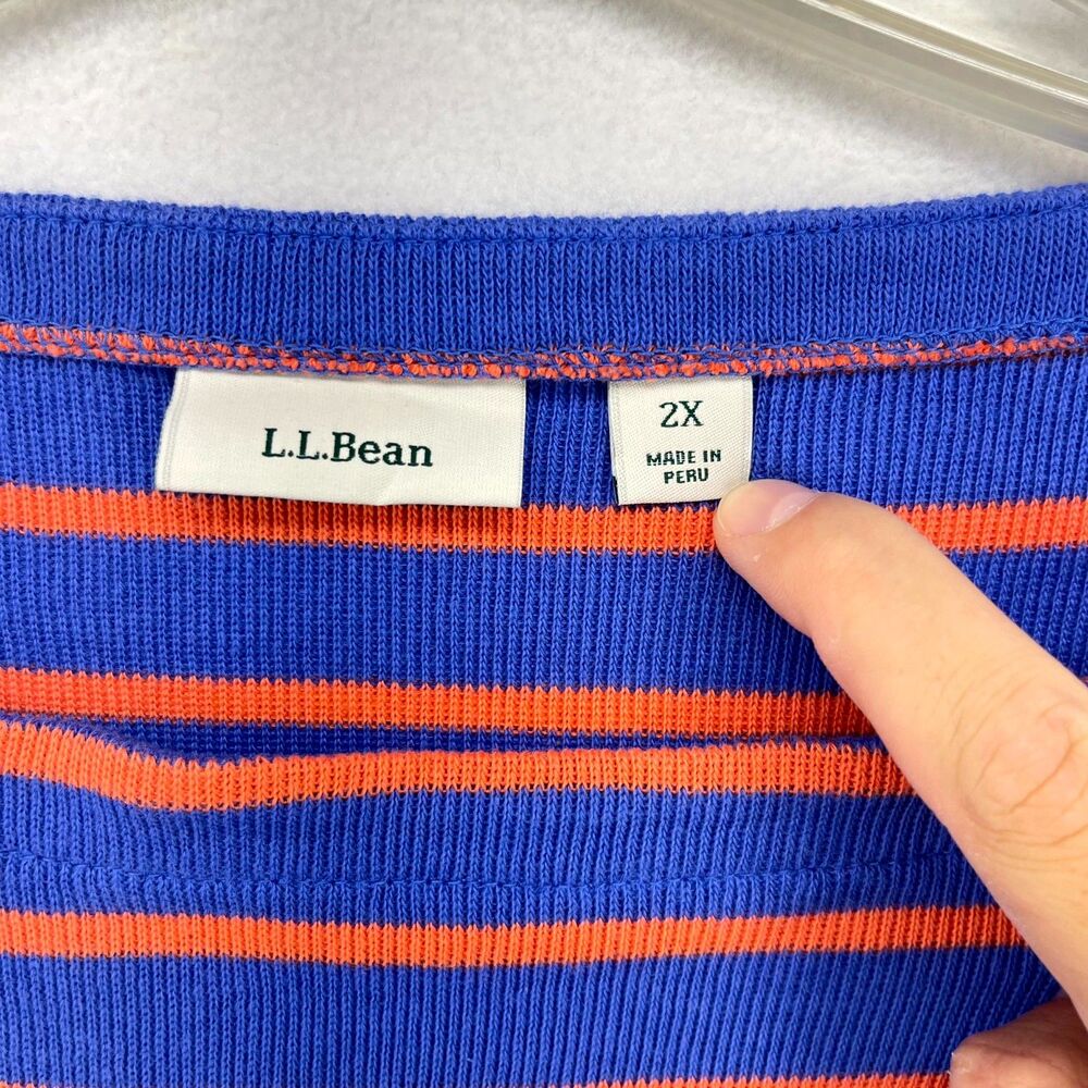 L.L. Bean Blue/Orange Striped Three-Quarter Sleeve Cotton T-shirt Ladies Size 2X - Picture 3 of 10